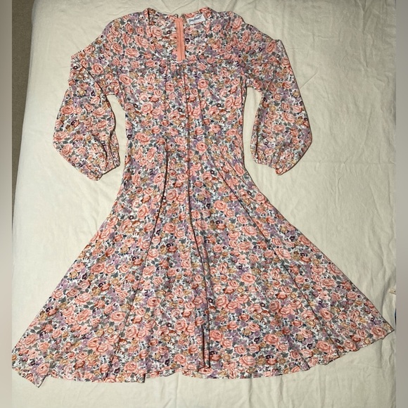 VINTAGE Yves Jennet Floral Midi Dress - Pink and Orange - Picture 1 of 15